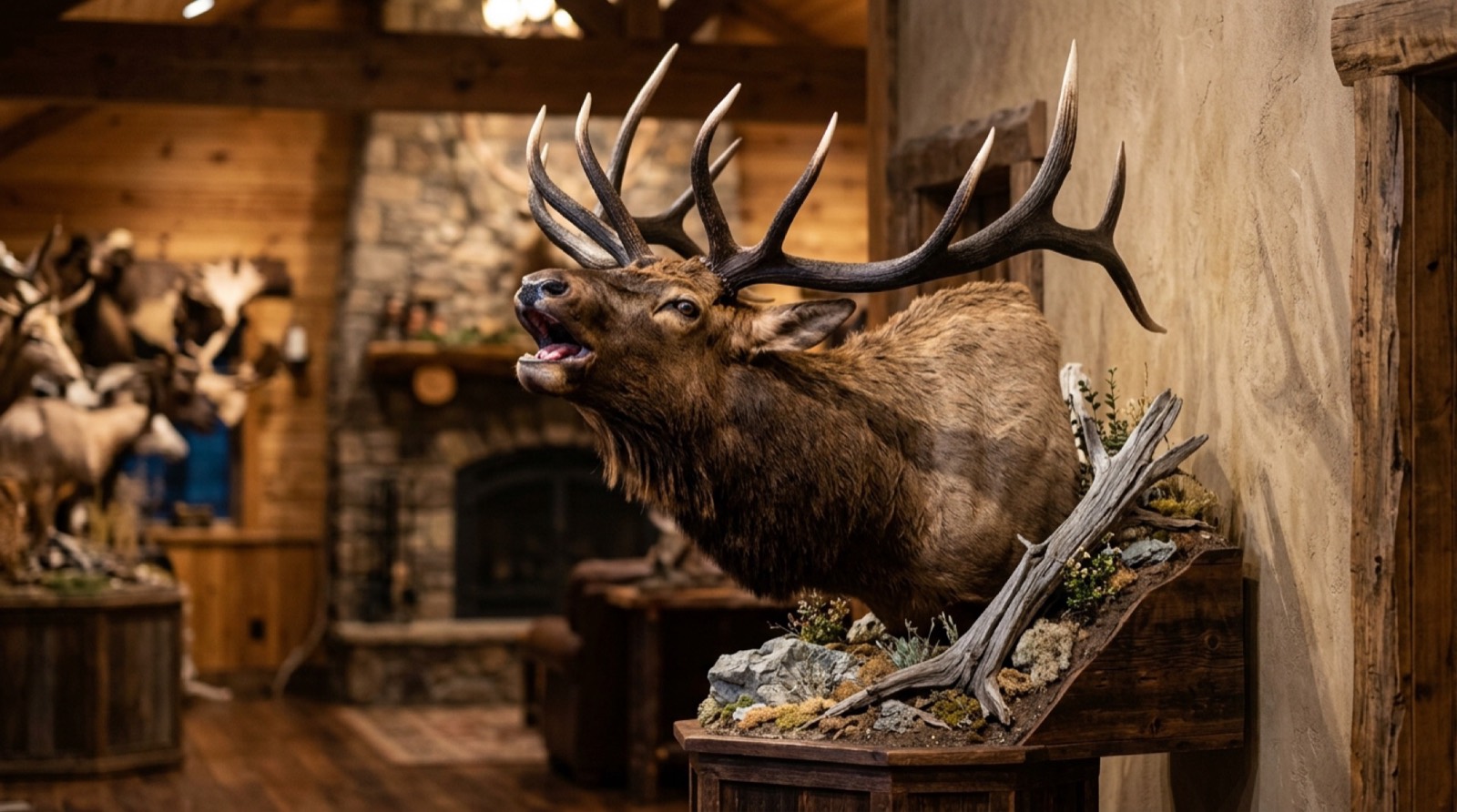 Bugling Bull Elk Wall Pedestal & Habitat Base