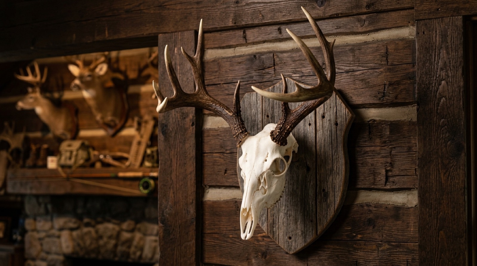 Dipped European Skull & Barnwood Shield Mount