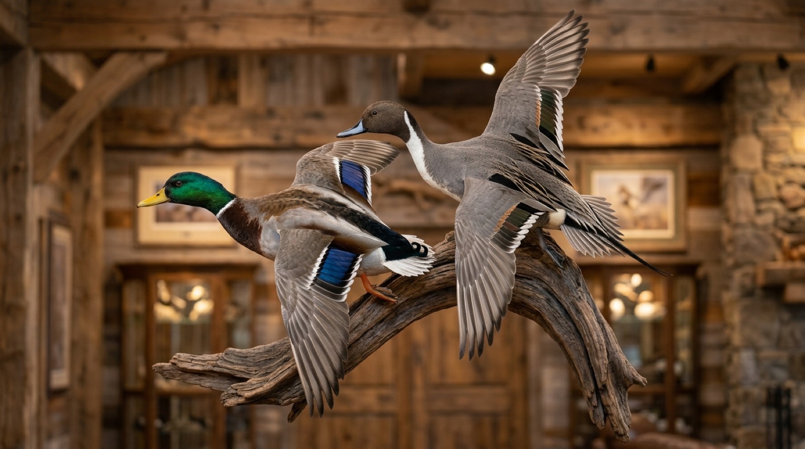 Flying Mallard & Pintail Driftwood Dead-Hang